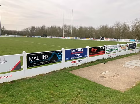 Advertising boards at Royal Wootton Bassett Rugby Club pitch